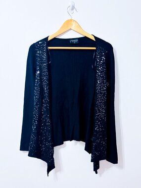SOAKED IN LUXURY Black Sequin Waterfall Open Front Cardigan XX-Small